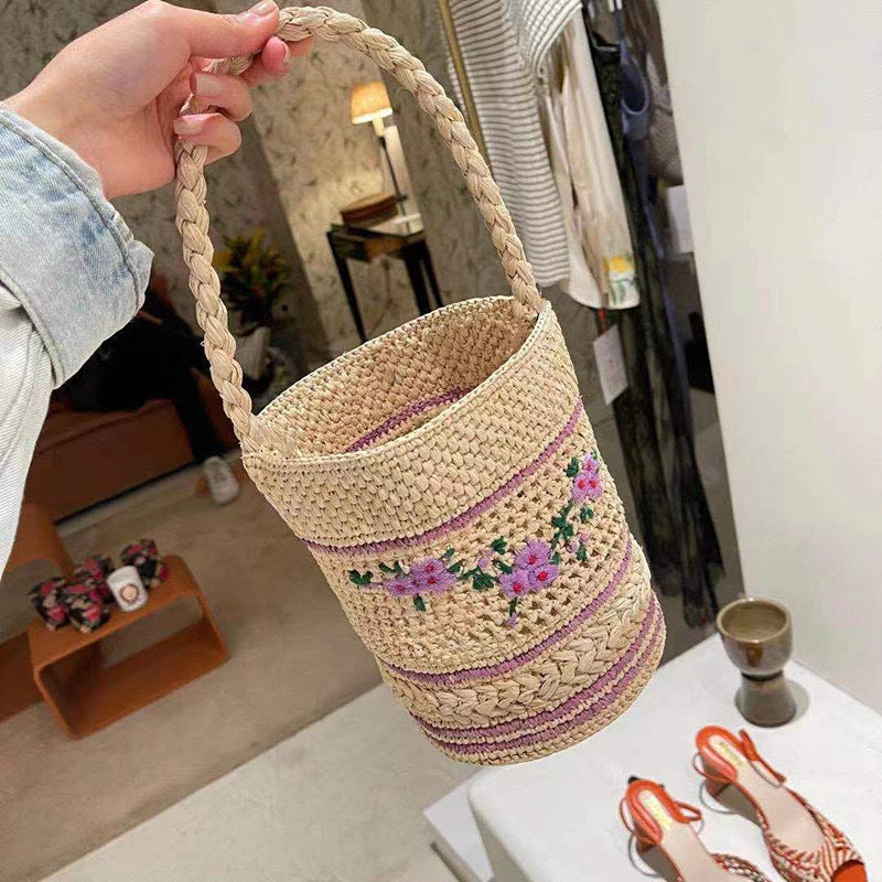 Embroidered Raffia Bag