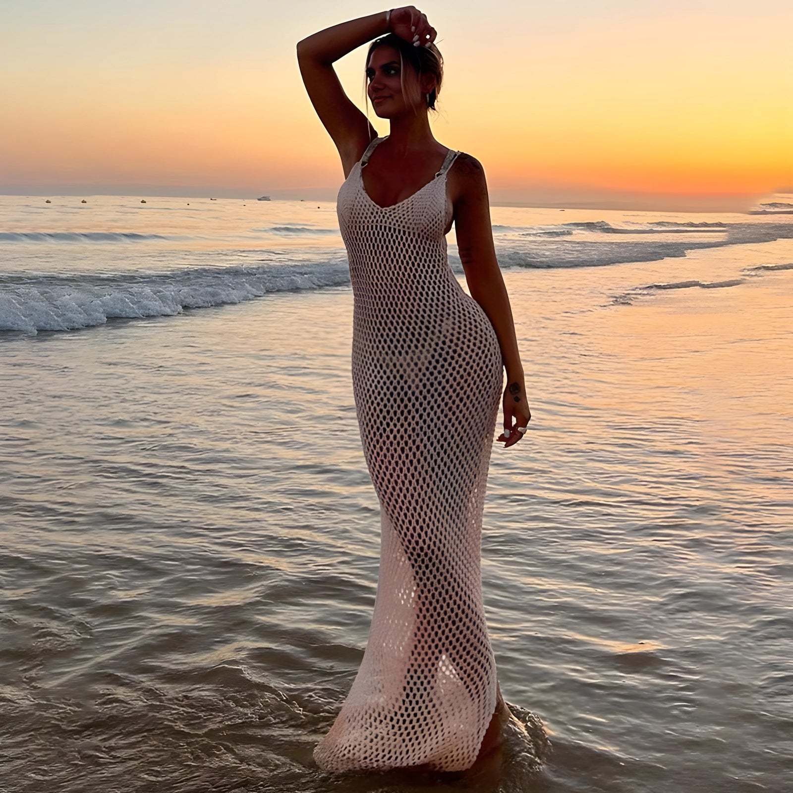 Solene – Open Knit Beach Dress – BORN FOR SUMMER