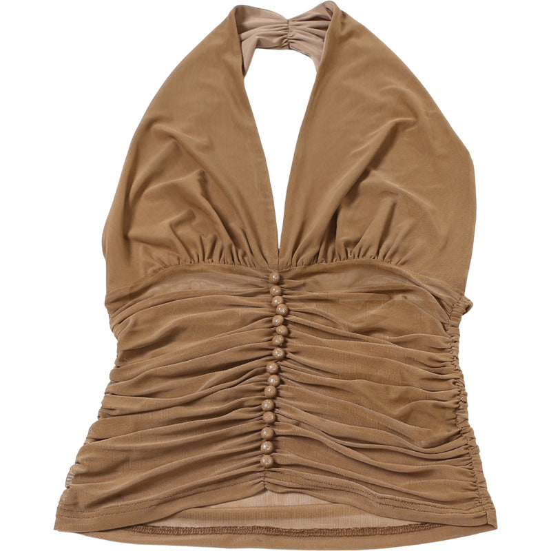 Halter Ruched Mesh Top