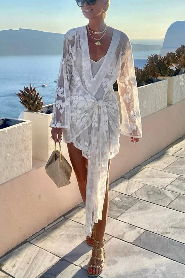 Summer Vacation Beach Dress Women Overall Lace Shirt