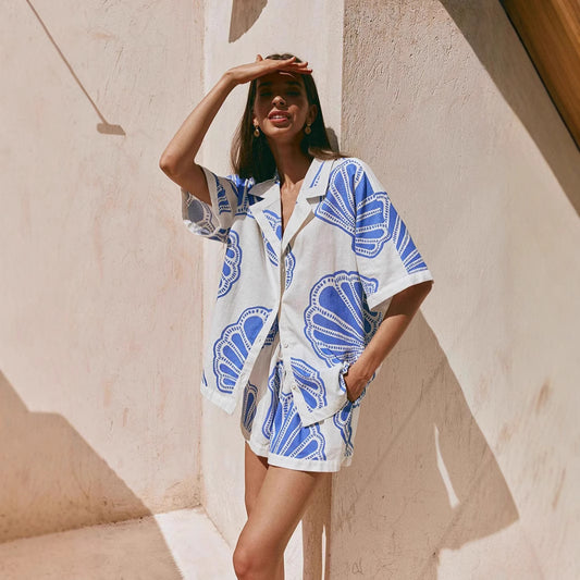 Sara – Shell Print Shirt & Shorts Set