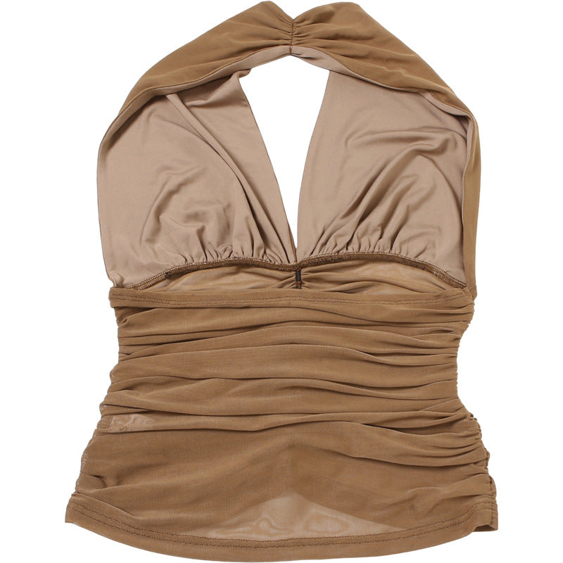 Halter Ruched Mesh Top