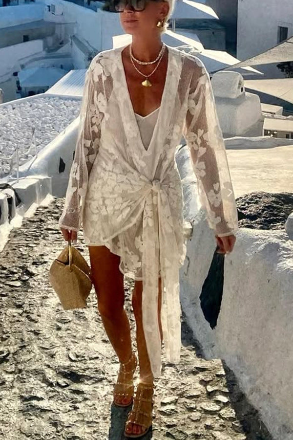 Summer Vacation Beach Dress Women Overall Lace Shirt