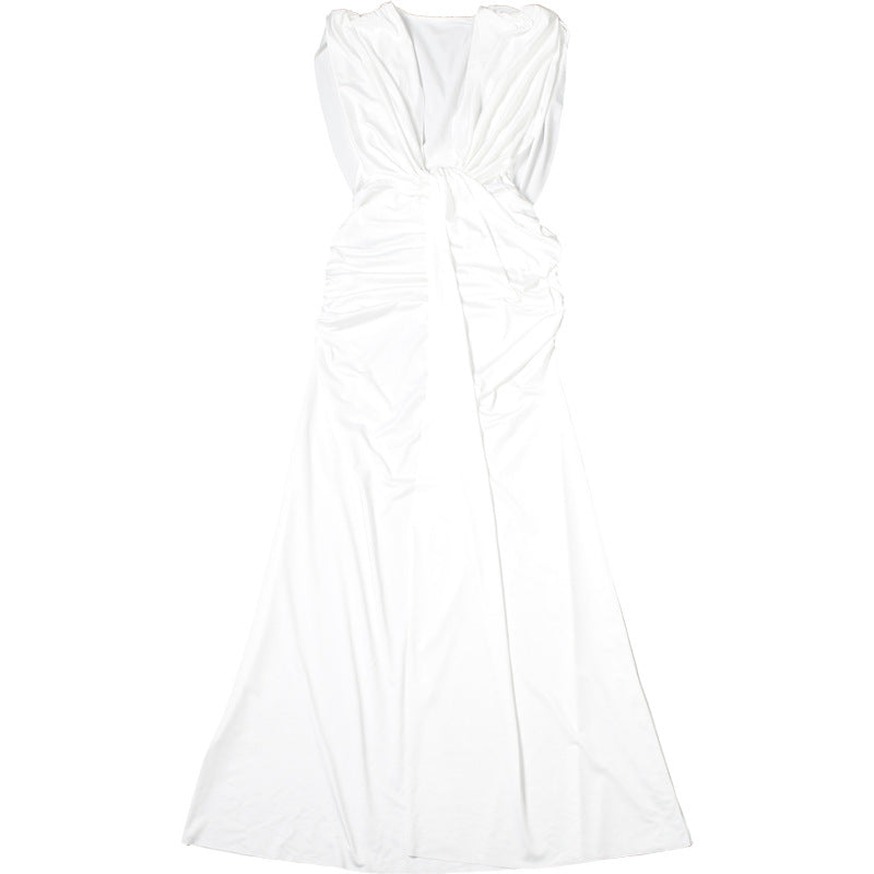 Deep V Ruched Maxi Dress