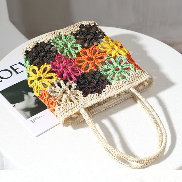 Floral Crochet Straw Tote