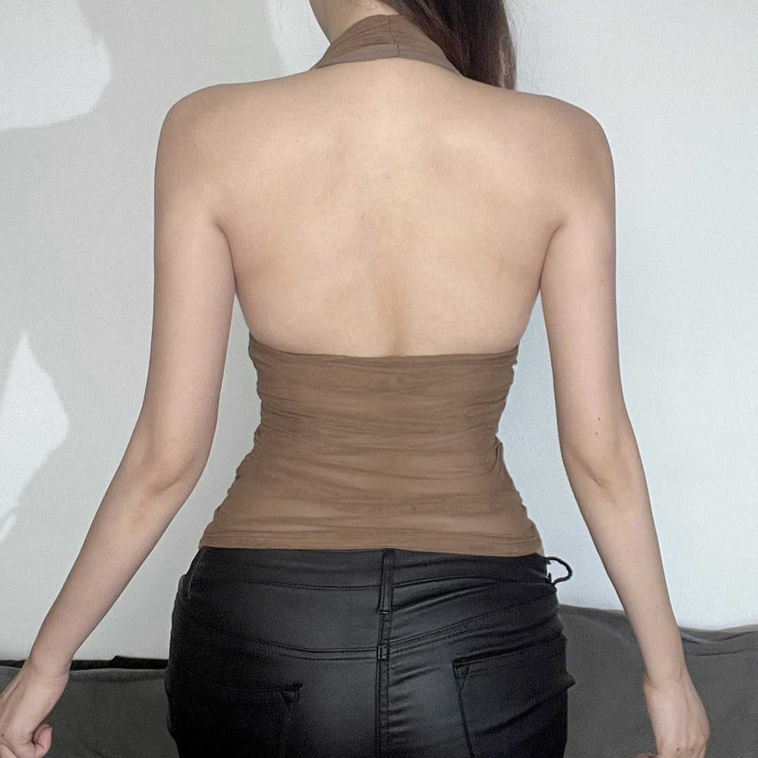 Halter Ruched Mesh Top