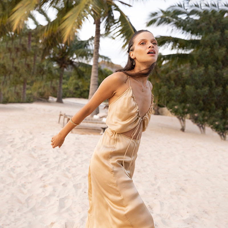 ★関税込★MAYBEACH★Marronnier Backless Beach Dress★ printed backless slit sheer maxi vacation dresses Vacation