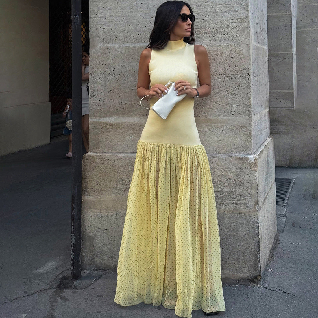 Polka Dot Patchwork Maxi Dress