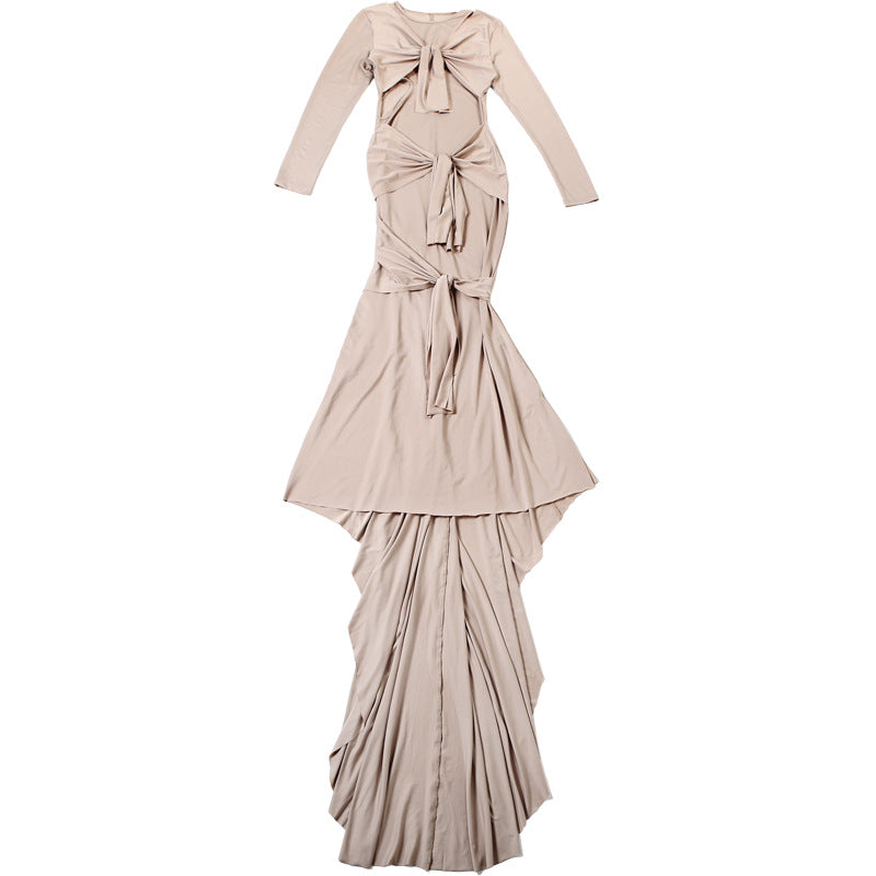 Cutout Tie Long Sleeve Maxi Dress