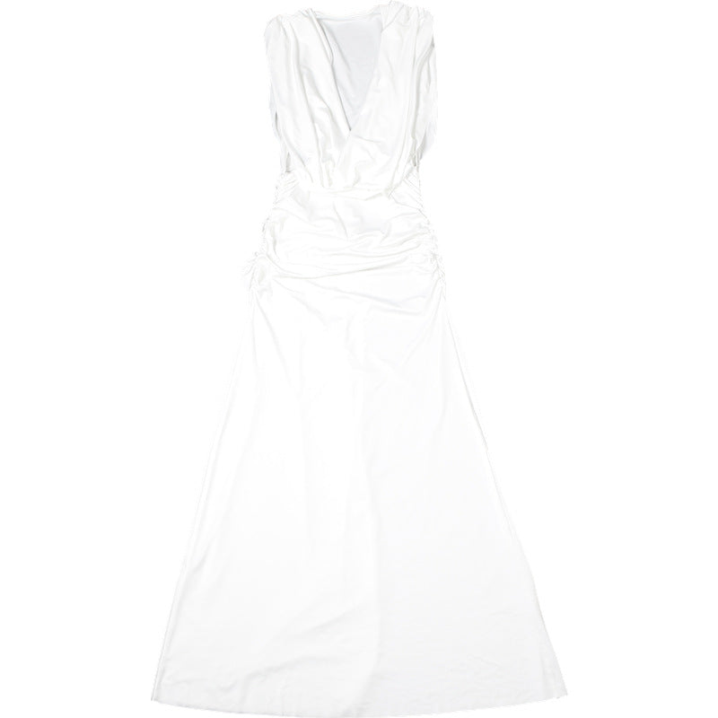 Deep V Ruched Maxi Dress