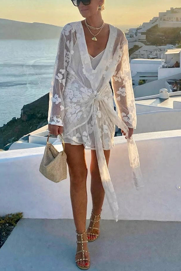 Summer Vacation Beach Dress Women Overall Lace Shirt