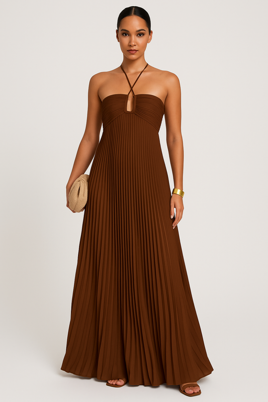 Cyra – Pleated Maxi Halter Dress