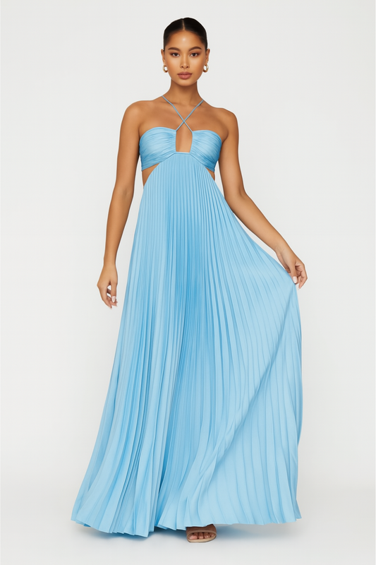 Cyra – Pleated Maxi Halter Dress