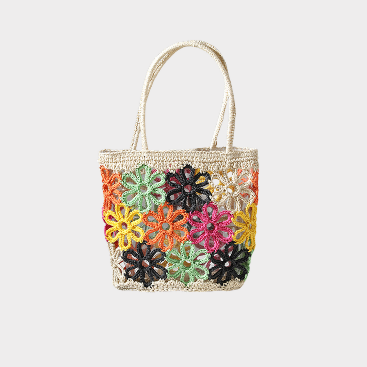 Floral Crochet Straw Tote